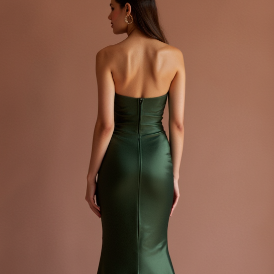 Regal Green Evening Dress & Prom Dress with Long Cape for a Royal Look green New Satin