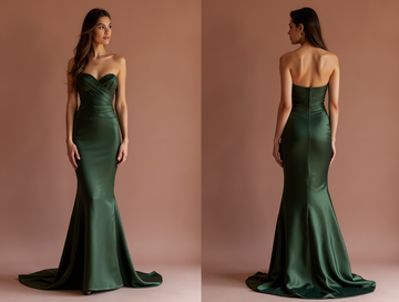 Regal Green Evening Dress & Prom Dress with Long Cape for a Royal Look green New Satin