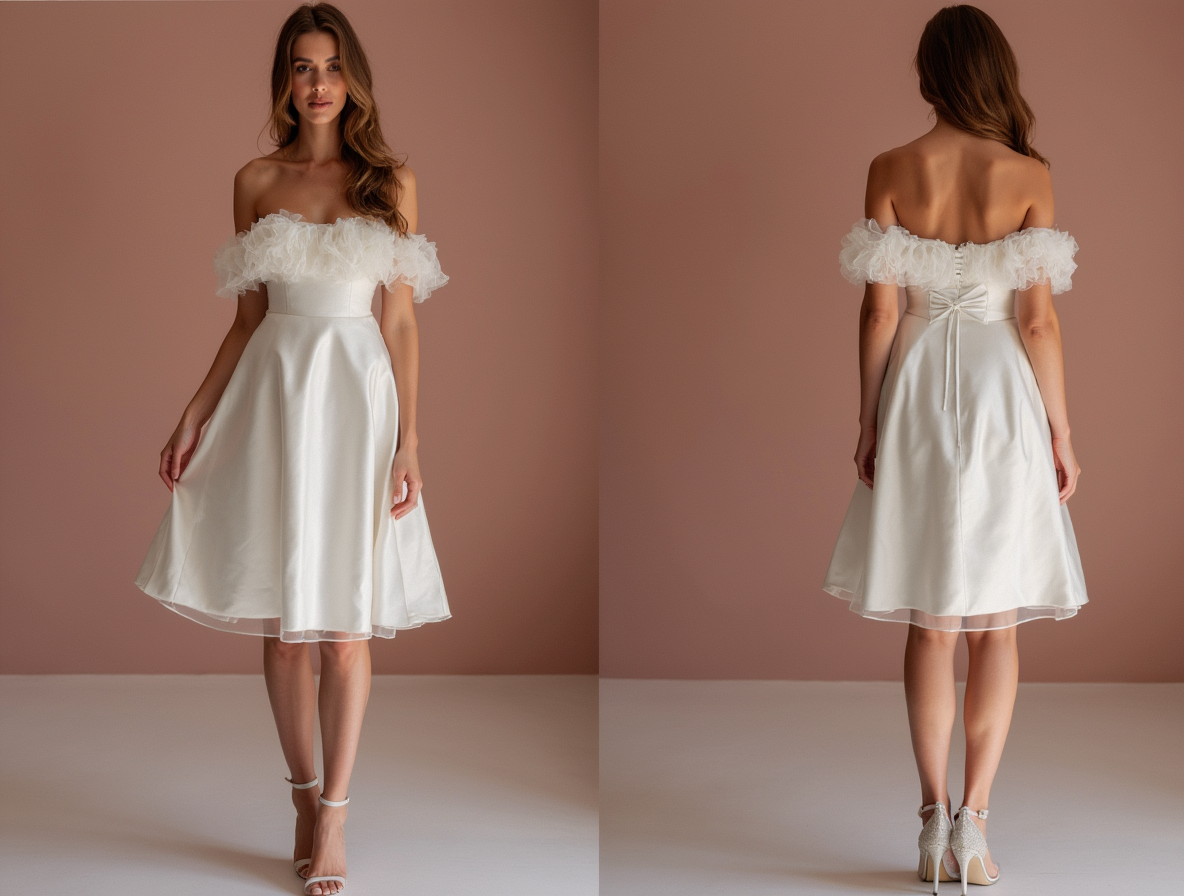 Romantic White Mini Short Wedding Dress with Sheer Sleeves for a Delicate and Feminine Touch New Satin white