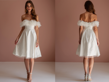 Romantic White Mini Short Wedding Dress with Sheer Sleeves for a Delicate and Feminine Touch New Satin white