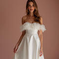Romantic White Mini Short Wedding Dress with Sheer Sleeves for a Delicate and Feminine Touch New Satin white