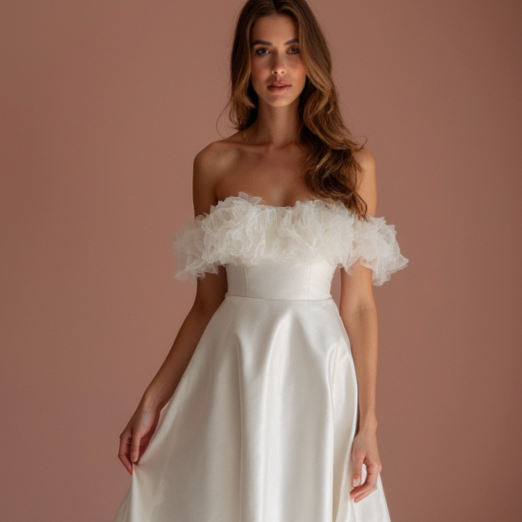 Romantic White Mini Short Wedding Dress with Sheer Sleeves for a Delicate and Feminine Touch New Satin white