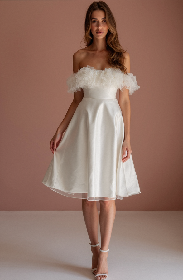 Romantic White Mini Short Wedding Dress with Sheer Sleeves for a Delicate and Feminine Touch New Satin white