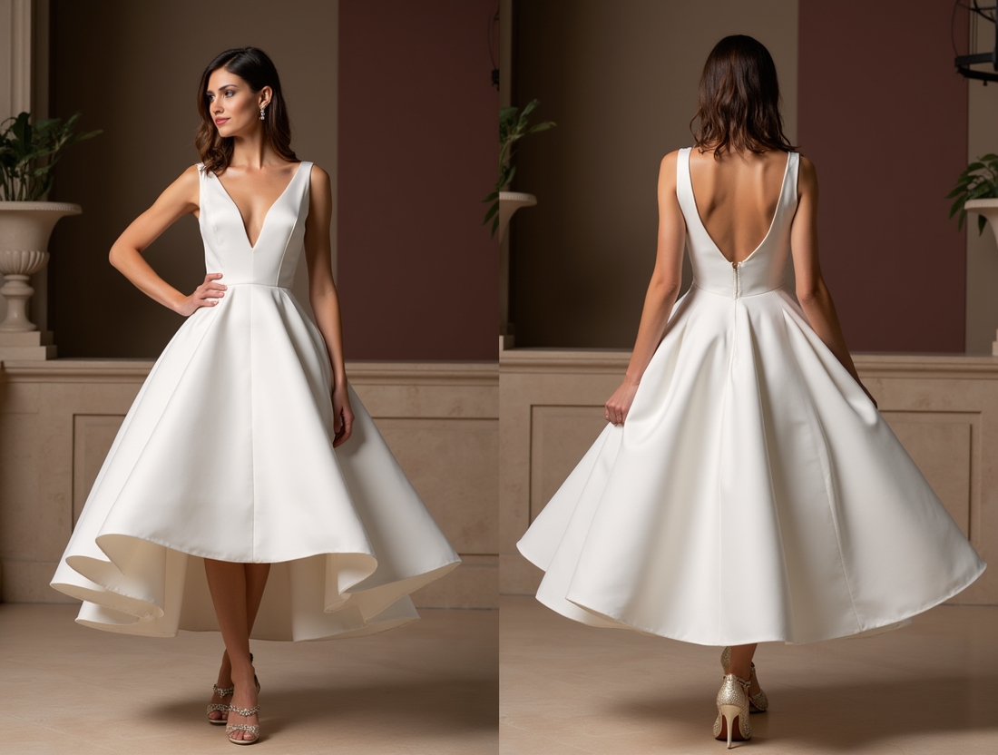 Sexy White Mini Short Wedding Dress with a Deep V-Neckline for a Bold and Confident Look New Satin white