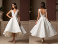 Sexy White Mini Short Wedding Dress with a Deep V-Neckline for a Bold and Confident Look New Satin white