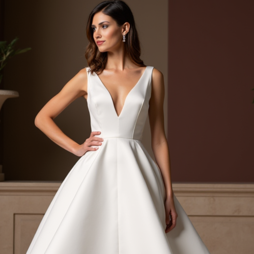 Sexy White Mini Short Wedding Dress with a Deep V-Neckline for a Bold and Confident Look New Satin white