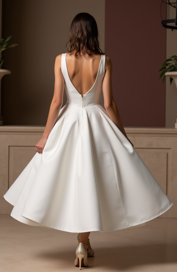 Sexy White Mini Short Wedding Dress with a Deep V-Neckline for a Bold and Confident Look New Satin white