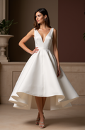 Sexy White Mini Short Wedding Dress with a Deep V-Neckline for a Bold and Confident Look New Satin white