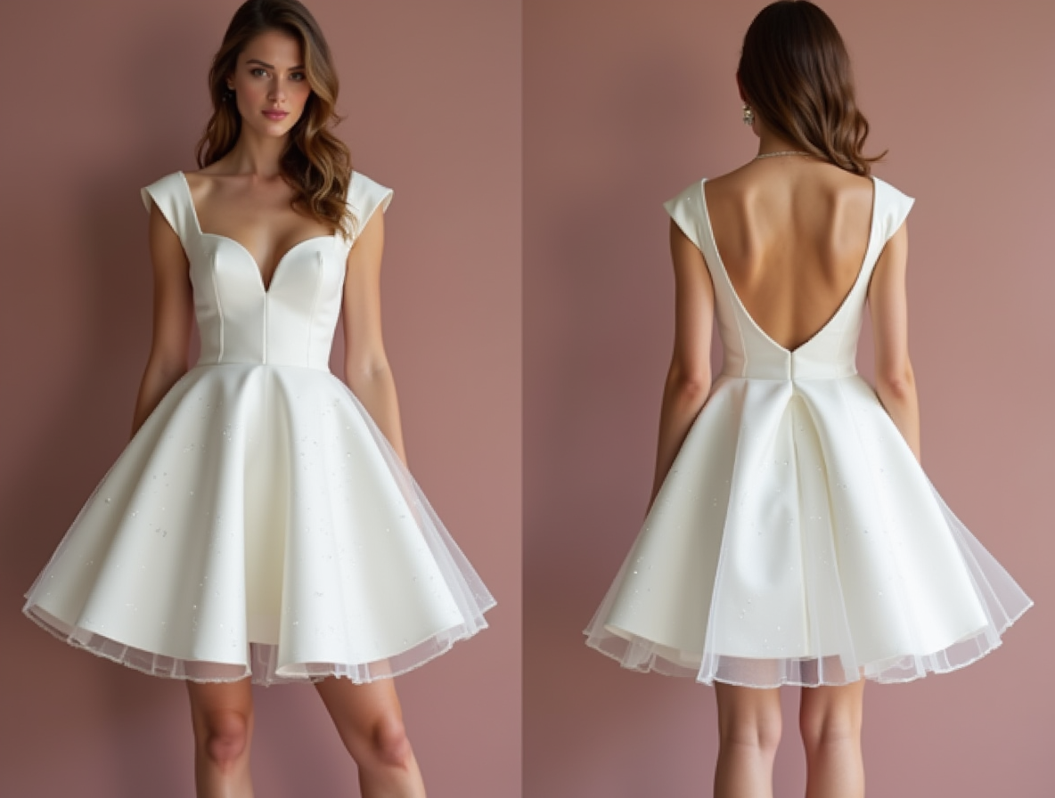 Sexy White Mini Short Wedding Dress with a Deep V-Neckline for a Bold and Confident Look