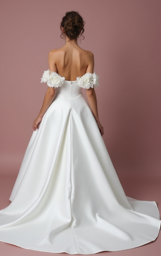 Classic White Princess Wedding Dress with Glitter Tulle and Romantic Lace Appliqué backless New Satin white