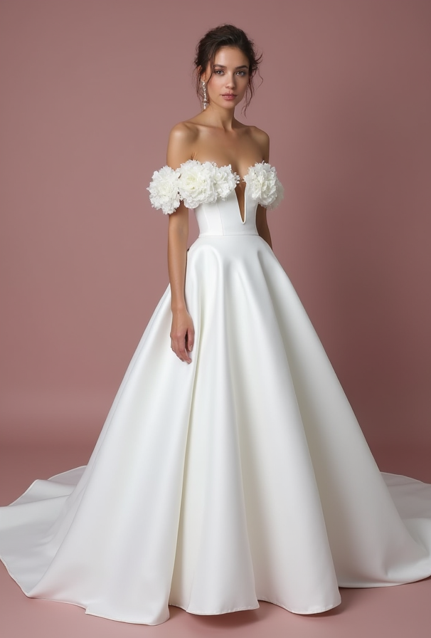 Classic White Princess Wedding Dress with Glitter Tulle and Romantic Lace Appliqué backless New Satin white