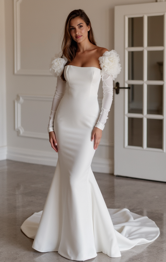 Sexy White Mermaid Wedding Dress with a Scalloped Lace Hem for a Unique Look backless New Satin white