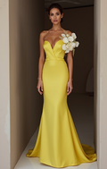 Ultra-Glam Yellow Evening Dress & Prom Dress with Metallic Details New Satin yellow