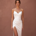A-Line Wedding Dress with Pleated Skirt for a Timeless Bridal Look backless New Satin split white