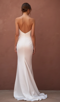 A-Line Wedding Dress with Pleated Skirt for a Timeless Bridal Look backless New Satin split white