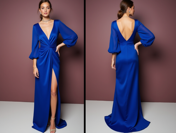 Ultra-Modern Blue Evening Dress & Prom Gown with Geometric Patterns blue New Satin