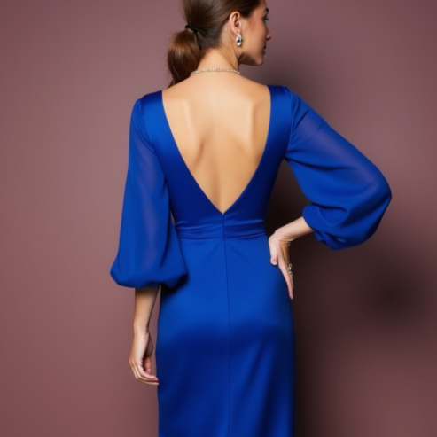 Ultra-Modern Blue Evening Dress & Prom Gown with Geometric Patterns blue New Satin