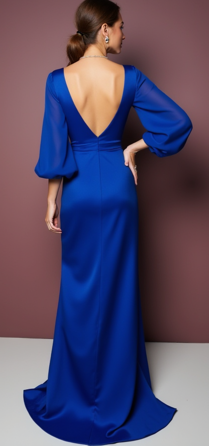 Ultra-Modern Blue Evening Dress & Prom Gown with Geometric Patterns blue New Satin