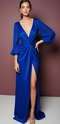 Ultra-Modern Blue Evening Dress & Prom Gown with Geometric Patterns blue New Satin