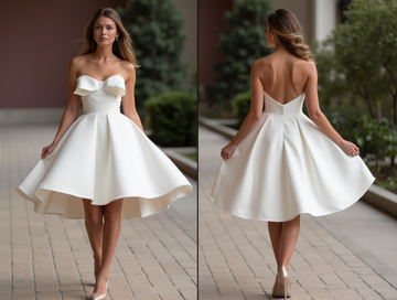 Boho White Mini Short Wedding Dress with Floral Embroidery for a Whimsical Bridal Look New Satin white