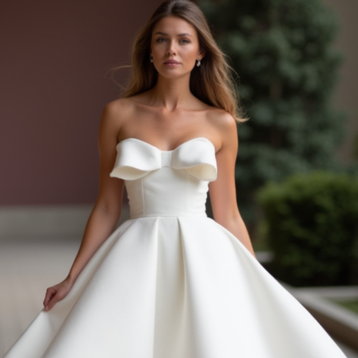 Boho White Mini Short Wedding Dress with Floral Embroidery for a Whimsical Bridal Look New Satin white