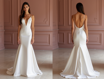 Mermaid White Wedding Dress with Crystal Details for a Sparkling Bridal Moment backless New Satin white
