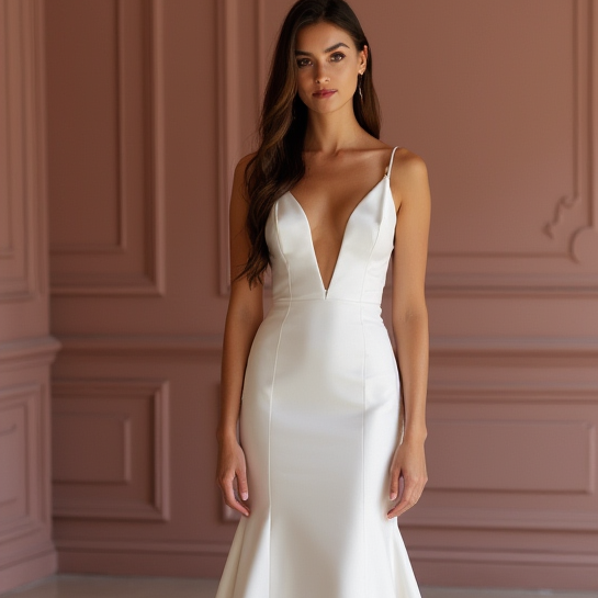 Mermaid White Wedding Dress with Crystal Details for a Sparkling Bridal Moment backless New Satin white