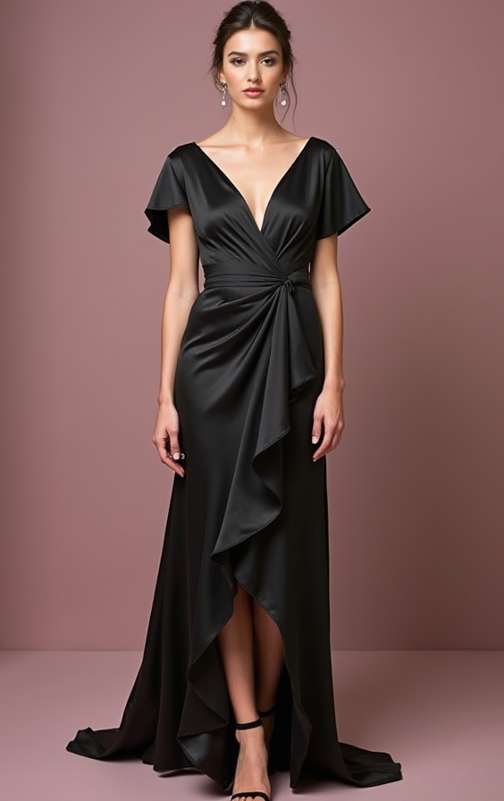 Black Wedding Prom Dress with Sparkling Details for a Bold Look black New Satin split