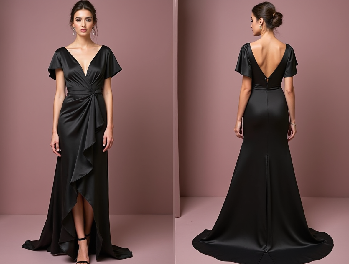Black Wedding Prom Dress with Sparkling Details for a Bold Look black New Satin split