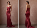 Classic Red Evening Dress & Prom Dress with Empire Waist for a Flowy Look New red Satin