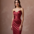 Classic Red Evening Dress & Prom Dress with Empire Waist for a Flowy Look New red Satin