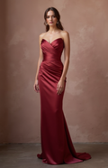 Classic Red Evening Dress & Prom Dress with Empire Waist for a Flowy Look New red Satin