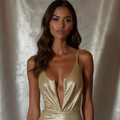 Modern Gold Evening Dress & Prom Dress with High-Low Tulle Layers gold New Satin