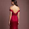 Flirty Red Evening Dress & Prom Dress with Ruffled Skirt and Deep Slit New red Satin