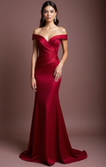 Flirty Red Evening Dress & Prom Dress with Ruffled Skirt and Deep Slit New red Satin
