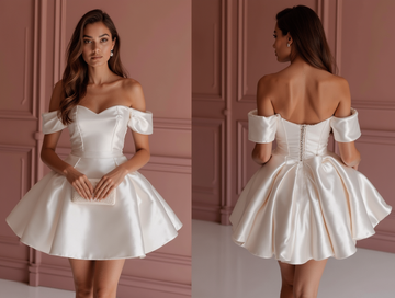 Minimalist White Mini Short Wedding Dress with a Halter Neckline for a Chic and Contemporary Style New Satin white