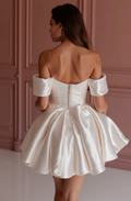 Minimalist White Mini Short Wedding Dress with a Halter Neckline for a Chic and Contemporary Style New Satin white