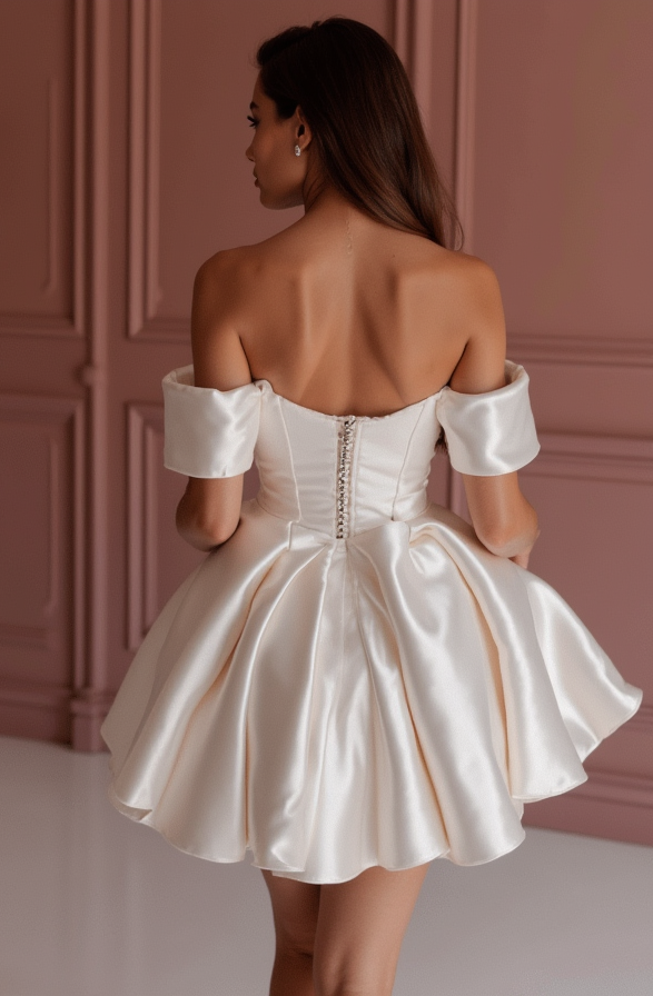 Minimalist White Mini Short Wedding Dress with a Halter Neckline for a Chic and Contemporary Style New Satin white