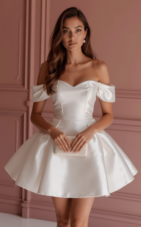 Minimalist White Mini Short Wedding Dress with a Halter Neckline for a Chic and Contemporary Style New Satin white