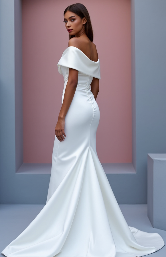 Stunning White Mermaid Wedding Dress with a Lace Bodice and Fitted Skirt New Satin white