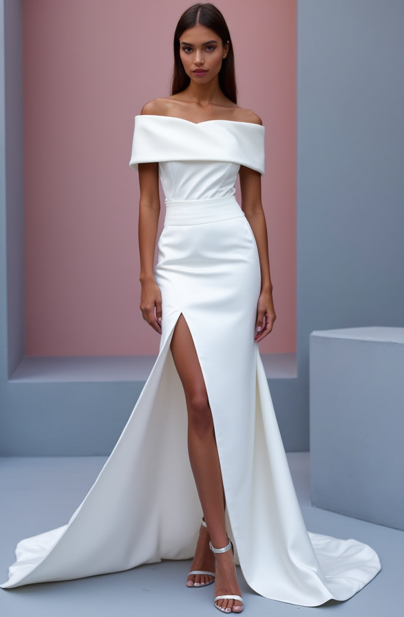 Stunning White Mermaid Wedding Dress with a Lace Bodice and Fitted Skirt New Satin white