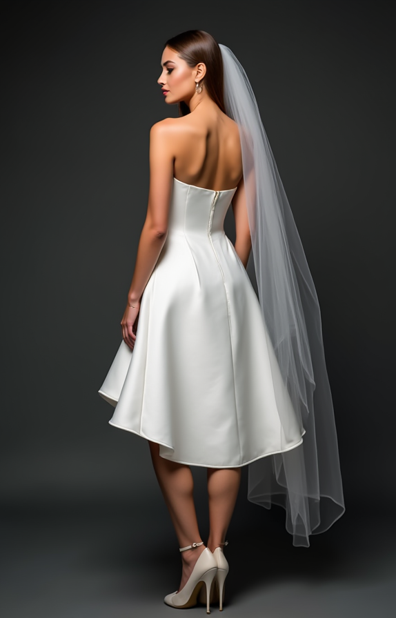 Chic White Mini Short Wedding Dress with a Deep V-Neckline for a Sexy and Sophisticated Look New Satin white