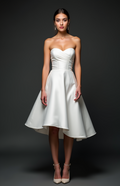 Chic White Mini Short Wedding Dress with a Deep V-Neckline for a Sexy and Sophisticated Look New Satin white