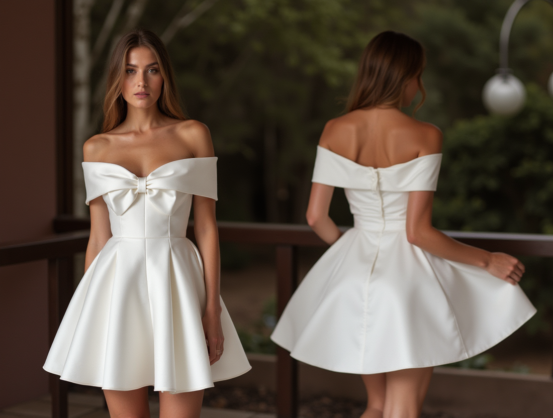 Glamorous White Mini Short Wedding Dress with Beaded Straps for an Extra Touch of Sparkle New Satin white