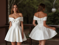 Glamorous White Mini Short Wedding Dress with Beaded Straps for an Extra Touch of Sparkle New Satin white
