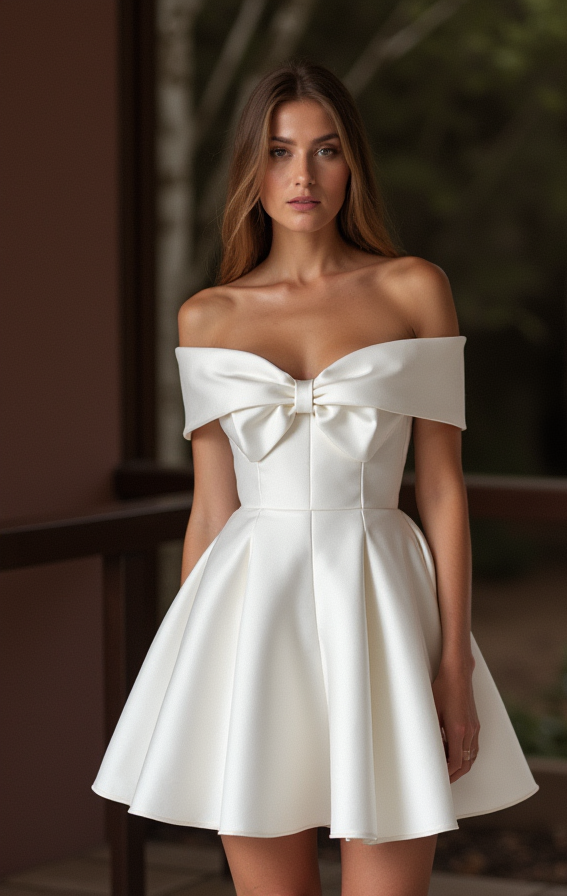 Glamorous White Mini Short Wedding Dress with Beaded Straps for an Extra Touch of Sparkle New Satin white
