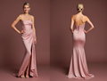 Bold Pink Evening Dress & Prom Gown with Asymmetrical Hem for a Trendy Style New pink Satin split