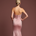 Bold Pink Evening Dress & Prom Gown with Asymmetrical Hem for a Trendy Style New pink Satin split
