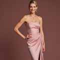 Bold Pink Evening Dress & Prom Gown with Asymmetrical Hem for a Trendy Style New pink Satin split