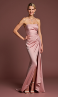 Bold Pink Evening Dress & Prom Gown with Asymmetrical Hem for a Trendy Style New pink Satin split